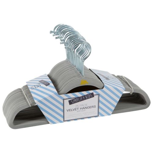 Simplify 25ct Velvet Hangers - Gray: Kids' & Baby Clothes Hangers, Multipurpose for Pants, Shirts, Dresses