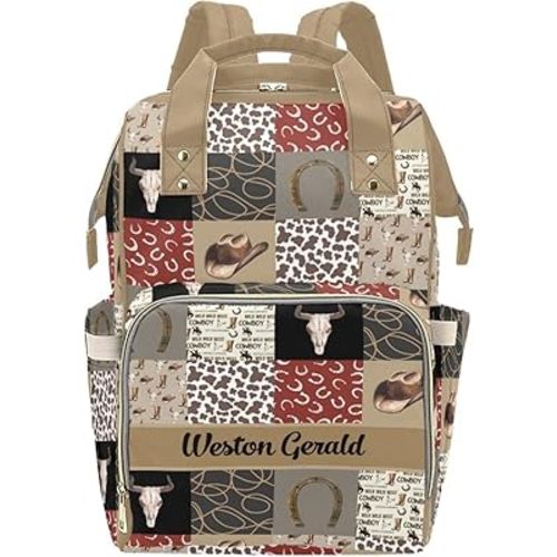 Custom Western Cowboy Baby Diaper Bag with Name – Personalized Nursing Travel Tote Backpack for Mom or Dad, Custom Name Baby Daypack Gift