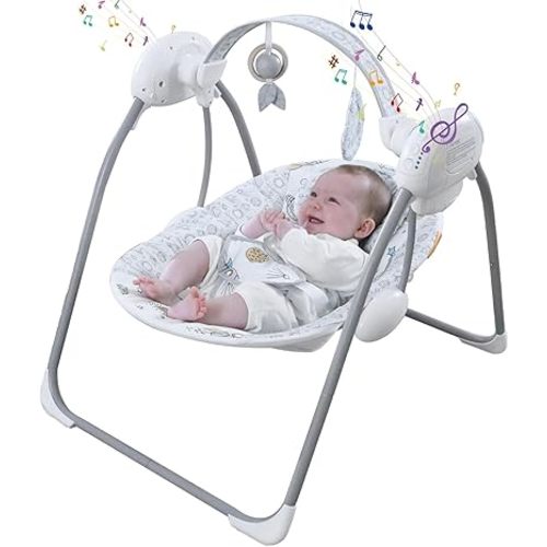 Portable Baby Swing for Infants, Compact & Foldable Infant Swing with 5-Speed Swing,Music, Timer, Cushioned Seat, Battery Operated, 0-9 Months 6-20 lbs,SG2403