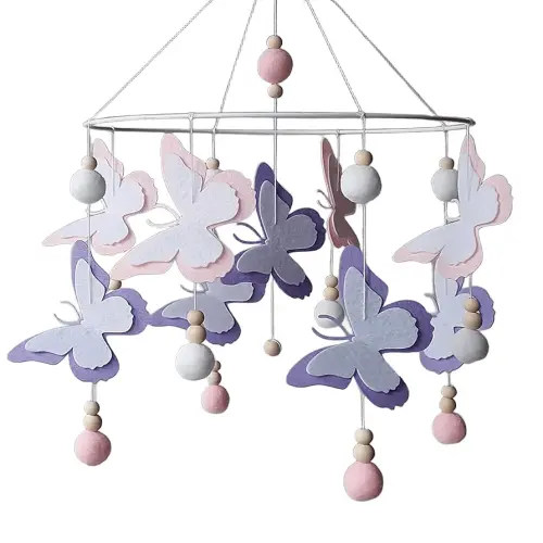 Purple and Pink Butterfly Baby Mobile – Felt Crib Mobile for Baby Girl – Handmade Hanging Nursery Decor – White & Lavender Butterflies – Baby Shower Gift Idea