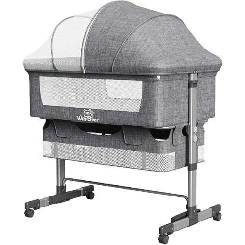 Baby Bassinets Bedside Sleeper, 3 in 1 Baby Bassinet, Adjustable Easy Folding Portable Bed, with Mosquito Nets, Large Storage Bag, Comfortable Mattresses, for Infant/Baby/Newborn (Gray)