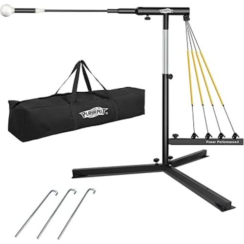 Baseball Swing Trainer with 4 Power Bands,Auto Reset Baseball Hitting Trainer,Softball Swing Trainer,Height Adjustable 31-47 inches Baseball Training Equipment Improve Power,Speed