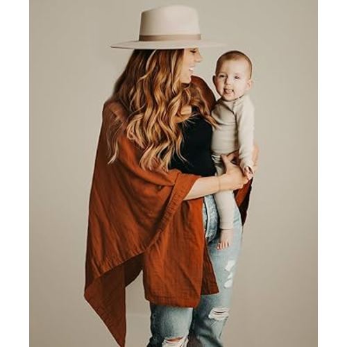 Indi by Kishu Baby Fairtrade Certified Organic Muslin Nursing Cover Up for Breastfeeding, Breathable Shawl, Scarf, Privacy Nursing Cover for Breastfeeding Moms (Rust)