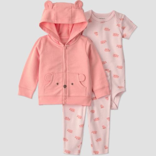 Carter's Just One You® Baby Girls' 3pc Short Sleeve Bodysuit, Pants and Bear Hoodie Set - Pink Bear 3M
