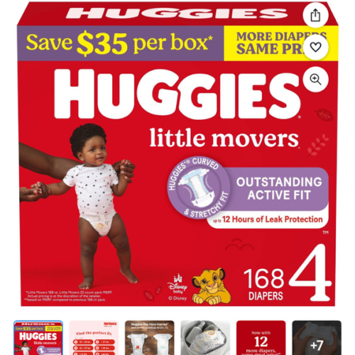 Huggies Little Movers Plus Baby Diapers Size 4, 180 Count, 22-37 lbs, Leak Protection, Fast-Absorbing DryTouch Liner, Fragrance Free Disposable Diapers - Walmart.com