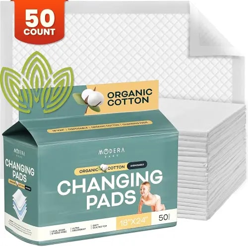 Organic Cotton Disposable Changing Pad Liners | Large 18x24 Hypoallergenic Ultra Absorbent & Waterproof Super Soft, Quilted Underpads for Baby Diaper Table & Travel, Leak Proof & Mess Free [50-Pack]