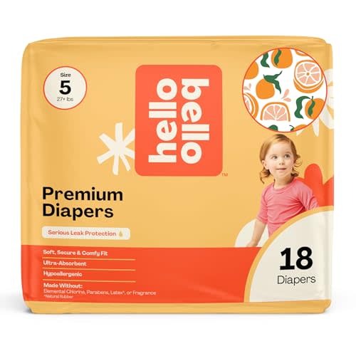 Hello Bello Premium Diapers Size 5 (27+ lbs) Main Squeeze Designs, 18ct Jumbo Pack