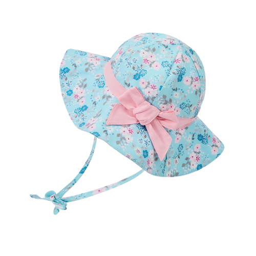 Zando Toddler Sun Hat with Bow for Girls UPF 50+ Baby Sun Hat with UV Protection Infant Bonnet-Style Cap Blue Flower 6-12 Months