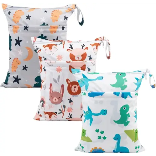 babygoal Wet Dry Bags for Baby Cloth Diapers, Washable Travel Bags, Beach, Pool, Gym Bag for Swimsuits & Wet Clothes with Two Zippered Pockets 3 Pack, 3LN23