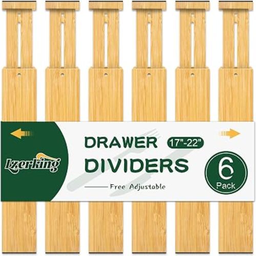 Lzerking Kitchen Drawer Dividers 6 Pack Bamboo Drawer Organizers