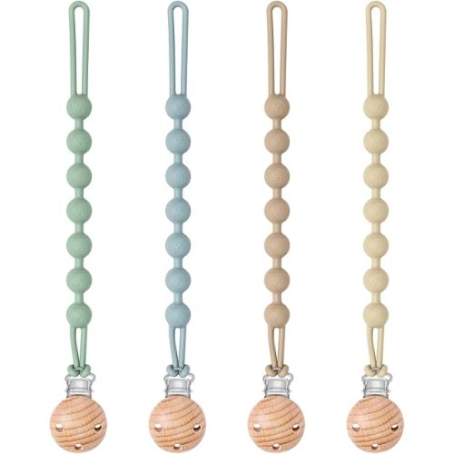 Baby Silicone Pacifier Clip, BPA Free, 4 Pack One Piece Soft Flexible Binky Clips Pacifier Holder Clips for Girls and Boy - Safe for Newborns