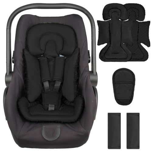 Infant Car Seat Insert with 3 Strap Covers, Reversible Car Seat Head Support for Baby Boys Girls, Soft & Breathable Mesh Newborn Carseat Insert for All Season, Strollers, Swings, Bouncer, Black