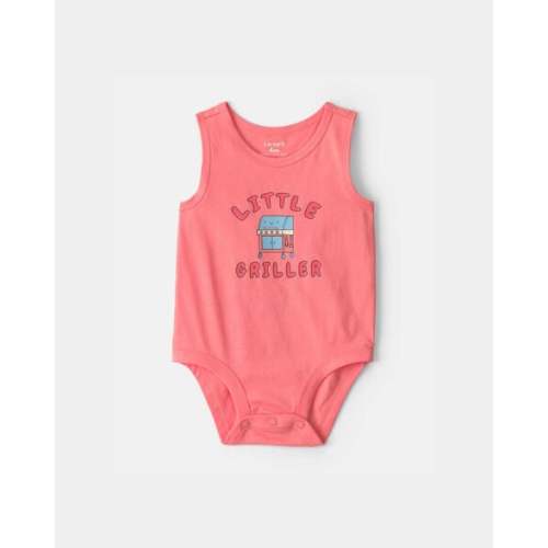 Baby Boy 'Little Griller' Sleeveless Graphic Bodysuit - Coral | Carter's