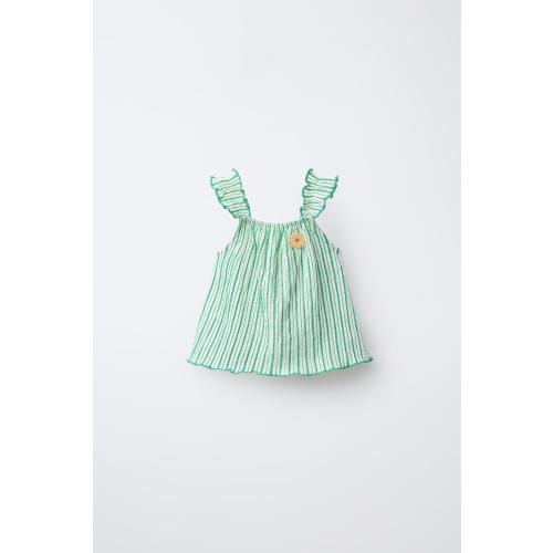 STRIPED TEXTURED FLOWER PATCH T-SHIRT - Green | ZARA United States