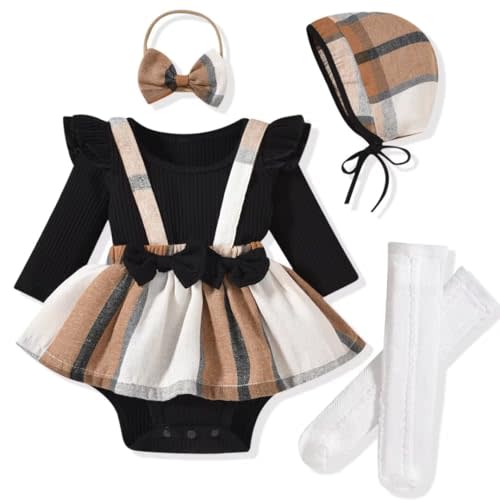 Unutiylo Preemie Newborn Baby Girl Clothes Romper Suspender Dress Fall Winter Outfits Ruffle Long Sleeve Jumpsuit