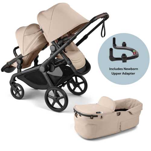 Bugaboo Kangaroo Complete All-Position Double Stroller + Bassinet Bundle - Desert Taupe