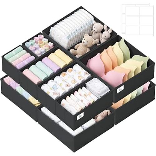 Drawer Organizer Storage for Clothes, Socks, 10 Pack, Black