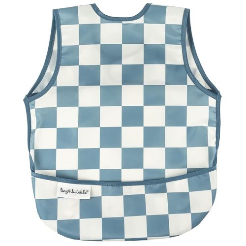 Tiny Twinkle Mess Proof Baby Bib for Boys | Waterproof Toddler Bib for Eating | Baby Apron for Feeding, Machine Washable | Perfect Shower Gift (Blue Checkers, 6–24M)