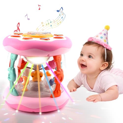 Baby Girl Toys 0-6 Months, Babies Outer Space Projector Rotating Musical Light Up Tummy Time Toy 6-12 Months, Crawling Learning Infant Toy for Toddlers 1 2 3 Years Old Newborn Birthday Gifts