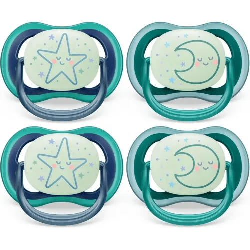 Philips Avent Ultra Air Pacifier - 4 x Light, Breathable Glow-in-the-Dark Baby Pacifiers for Babies Aged 6-18 Months, BPA Free with Sterilizer Carry Case (Model SCF376/08)