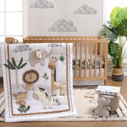 The Peanutshell Organic Crib Bedding Set for Baby Boys and Baby Girls, Safari Serenity, 4 Pieces
