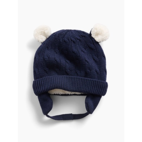 Baby Sherpa-Lined Cable-Knit Bear Beanie