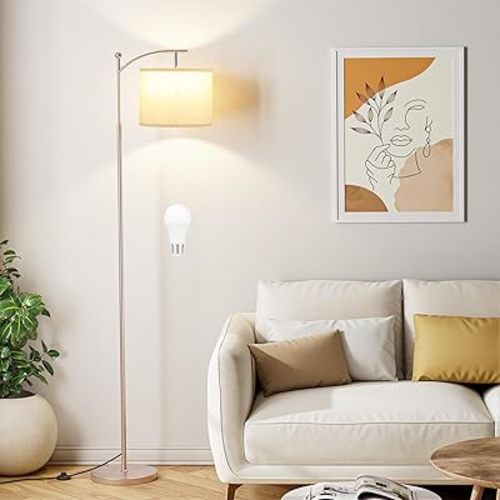 60" Floor Lamps for Living Room with 3 Color Temperatures, Adjustable Beige Shade with Light Gold Pole, Tall Lamps for Living Room Bedroom Office Classroom Dorm Room, 9W Bulb Included