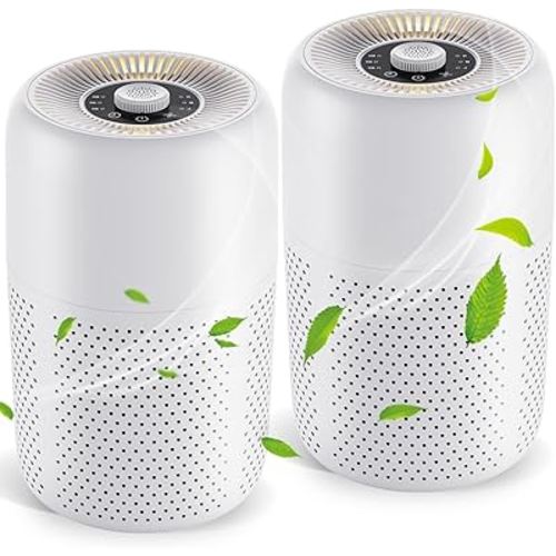 2 Pack YARIKI Air Purifiers for Bedroom Home with Aromatherapy Function,Small Air Purifier with Nightlight Speed Control,24dB Low Noise for Better Sleep,For Pet Room Dorm Kitchen,P60 (White)
