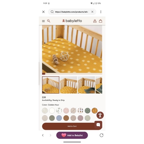 Babyletto All-Stages Midi Crib Sheet in GOTS Certified Organic Muslin Cotton