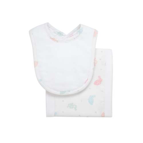 Bunny Print Drooler Bib & Burp Set