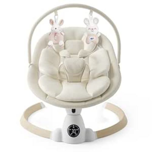 Baby Swing for Infants, Portable Electric Baby Swings with Bluetooth, 5 Swing Speed, 10 Melodies, 5-Point Harness, Remote Control & Touch Panel - Infant Swing for Indoor & Outdoor Use, Beige