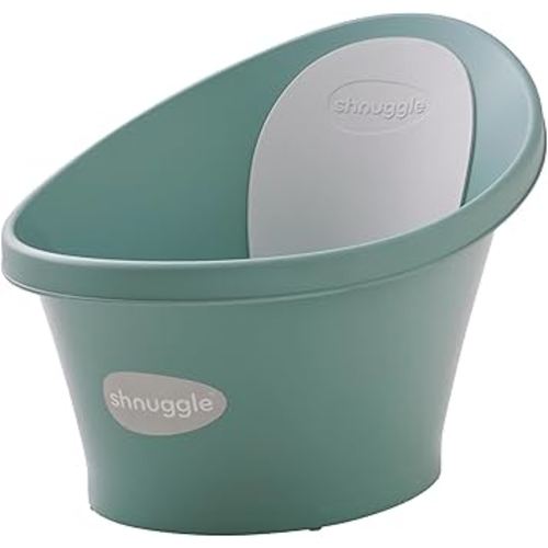Shnuggle Newborn Baby Bath | Built in Support Bump and Soft Backrest | Suitable from Newborn | Bath Seat Support Includes Plug | Eucalyptus Green