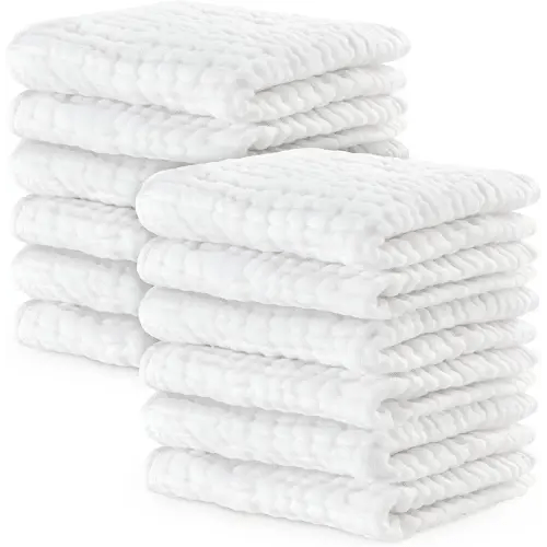 Comfy Cubs Muslin Baby Washcloths 10 Pack - Soft 6-Layer Cotton Wash Cloths for Sensitive Skin - 10"x10" Large, Gentle, Absorbent Infant Essentials for Newborn and Toddlers - White