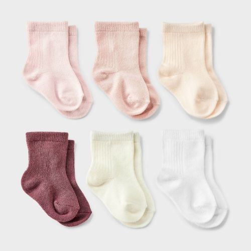 Baby Girls' 6pk Crew Socks - Cloud Island™ Pink/White 3-12M