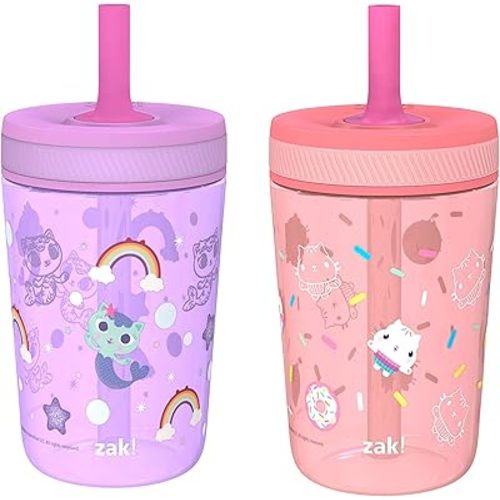 Zak Designs Gabby's Dollhouse Kelso Toddler Cups For Travel or At Home, 15oz 2-Pack Durable Plastic Sippy Cups With Leak-Proof Design is Perfect For Kids Cakey Cat, Mercat