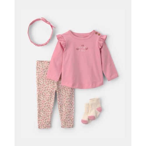Baby Girl 4-Piece Long-Sleeve Top & Pant Set - Pink
