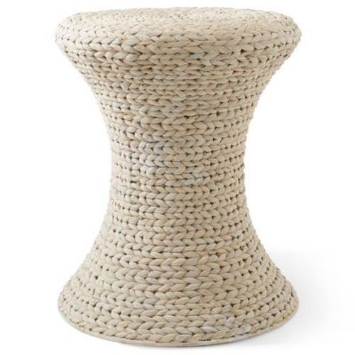 Casafield Hourglass Accent Table - Whitewash White, Water Hyacinth Side Table, Woven Boho Wicker End Table for Living Room, Bedroom, Entryway