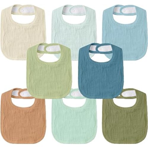 Muslin Bibs for Baby Boy Girl, Adjustable Fit for Drooling and Teething