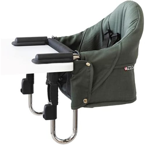 Perch Clip-On Table Chair – Easy Setup for Travel (Restaurants, Picnics), at Home (Kitchen Islands, Dining Tables) - Secure & Portable Seating, Machine Washable - Tropical Green, with Chrome Frame