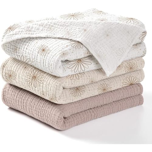lulumoon Baby Muslin Swaddle Blankets: Soft Receiving Blanket for Newborn - Cotton Swaddling Blankets for Neutral 3Pack(SandDaisy) | Baby, Soft, Swaddling Blanket, for Newborn, Receiving Blanket, for Neutral