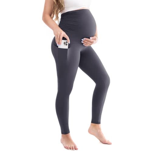 Leafigure Womens Maternity Leggings with Pockets, Pregnancy Buttery Soft Yoga Workout Pants