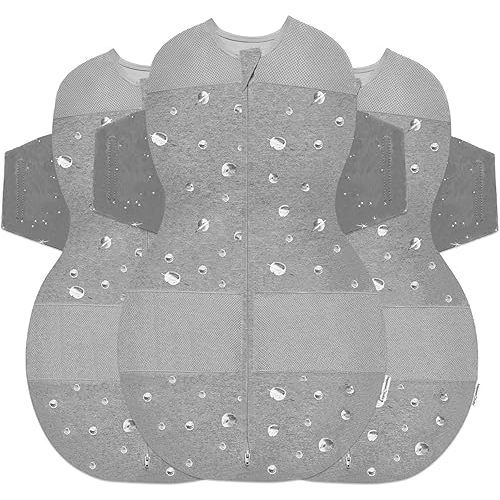 Happiest Baby SNOO Sleep Sack - 100% Organic Cotton Baby Swaddle Blanket - Doctor Designed Promotes Healthy Hip Development - 3-Pack Bundle (Graphite Planets, S, M, L)