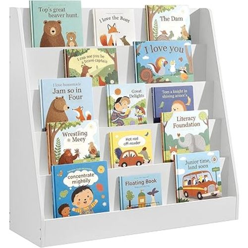 SONGMICS Kids Bookcase, 5-Tier Montessori Bookshelf, Front-Facing Book Display Rack, for Children's Room, Reading Nook, 11.8 x 31.5 x 31.5 Inches, Cloud White UGKR076WZ01