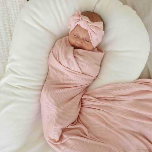 USA MADE Lovely Pink Waffle Bamboo Oversized Swaddle BlanketCustom Monogram Baby Cominghome Wrap, Shower Gift