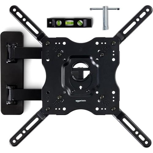 Amazon Basics Full Motion Articulating TV Wall Mount, with Swivel and Tilt, for 26" to 55" TVs and Flat Panels up to 80 Lbs, VESA Compatible, Black