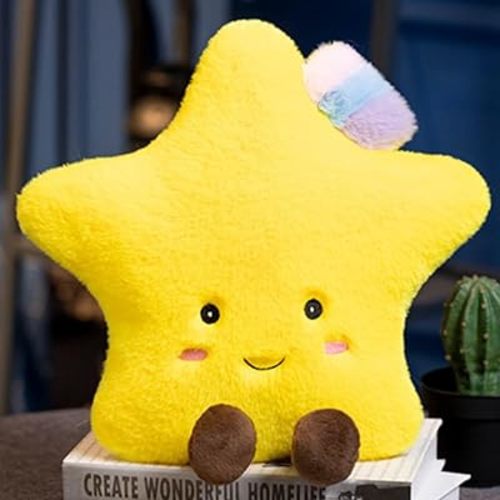 OUKEYI Sun Shaped Plush Pillow,Smiling Fun Filled Sun, Stars, Moon, Cloud Shaped Plush Toys for Home Decoration, as Birthday Gifts for Children and Girls (Stars)