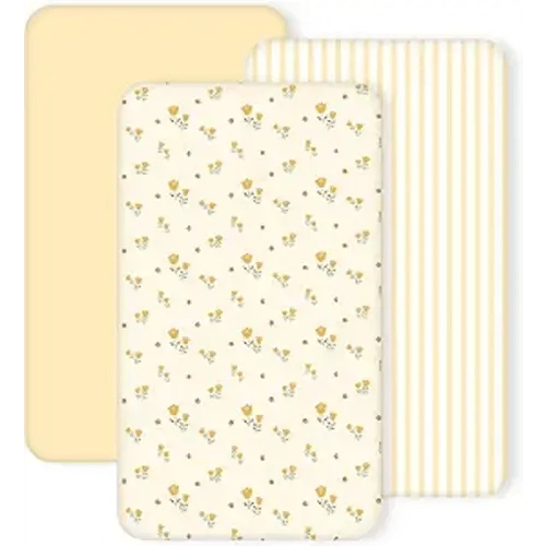 3 Pack Crib Sheets for Girls – Fitted Crib Sheets for Standard Crib Mattress and Toddler Mattress, Ultra Soft Breathable Washable Polyester, 28x52inch, Yellow & Flower