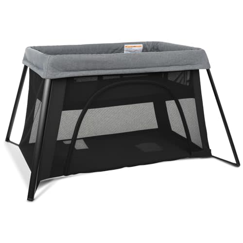 Pack and Play with Bassinet - 2-in-1 Lightweight Baby Playpen, Portable Foldable Playard for Travel, Baby Playard with Mesh & Zipper Door (Caramel)