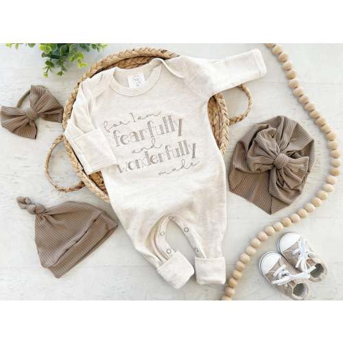 Personalized Newborn Baby Outfit | I Am Wonderfully Fearfully Made Oat – Wonderfully Made