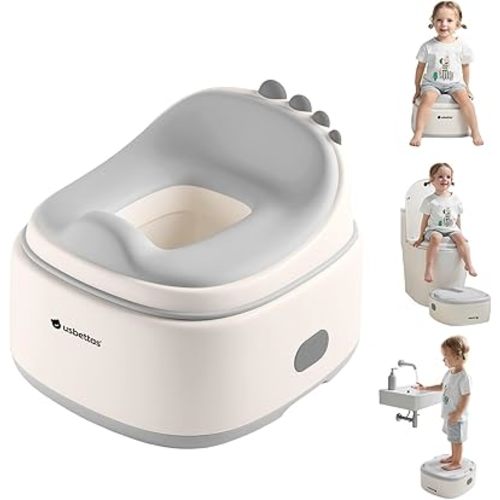 3 in 1 Potty Training Toilet, Dinosaur Toddler Potty Training Seat for Boys Girls with Comfortable Cushion, Easy-to-Clean and Anti-Slip Potty Training Step Stool for Toilet (Grey)